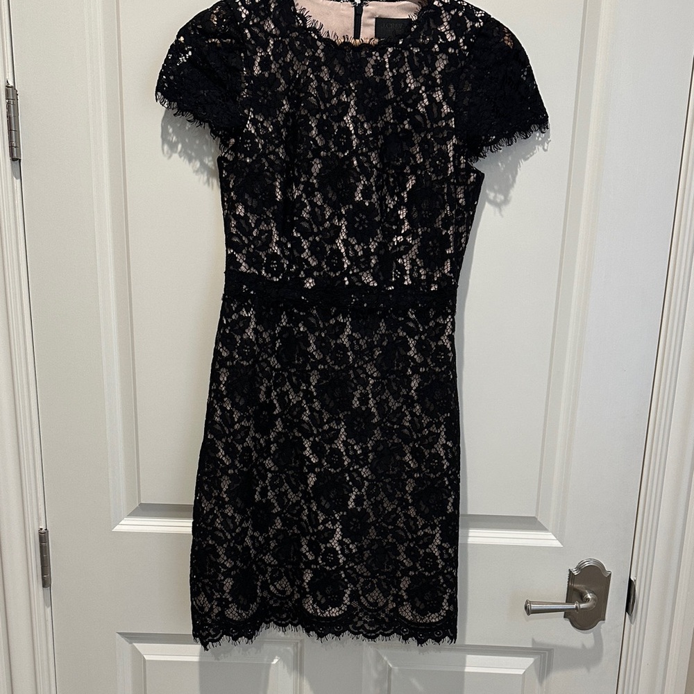 J. Crew Collection Black Lace Dress with Nude Lining